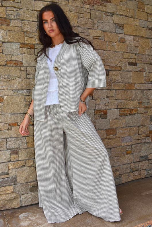 Arbi Gingham Palazzo Pant Mocha